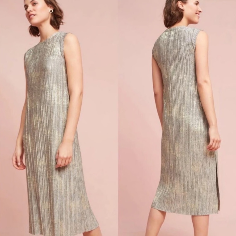 Anthropologie Metallic Gold Midi Dress
